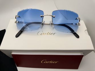Cartier Blue/Platinum Diamond Cut Buffs Buffalo Horn Wires Glasses