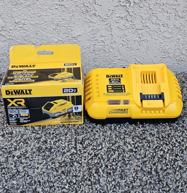 Dewalt 20V MAX XR Lithium-Ion 8.0 Ah Power Pack Battery And Fast Charger Brand New