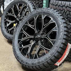 BRAND NEW🔥 22X9 Gloss Black Milled Snowflakes Wheels on 33XX12.50R22
