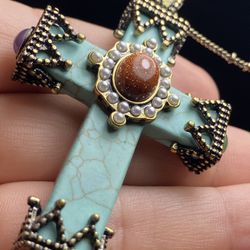 Cathedral Turquoise Cross Necklace 