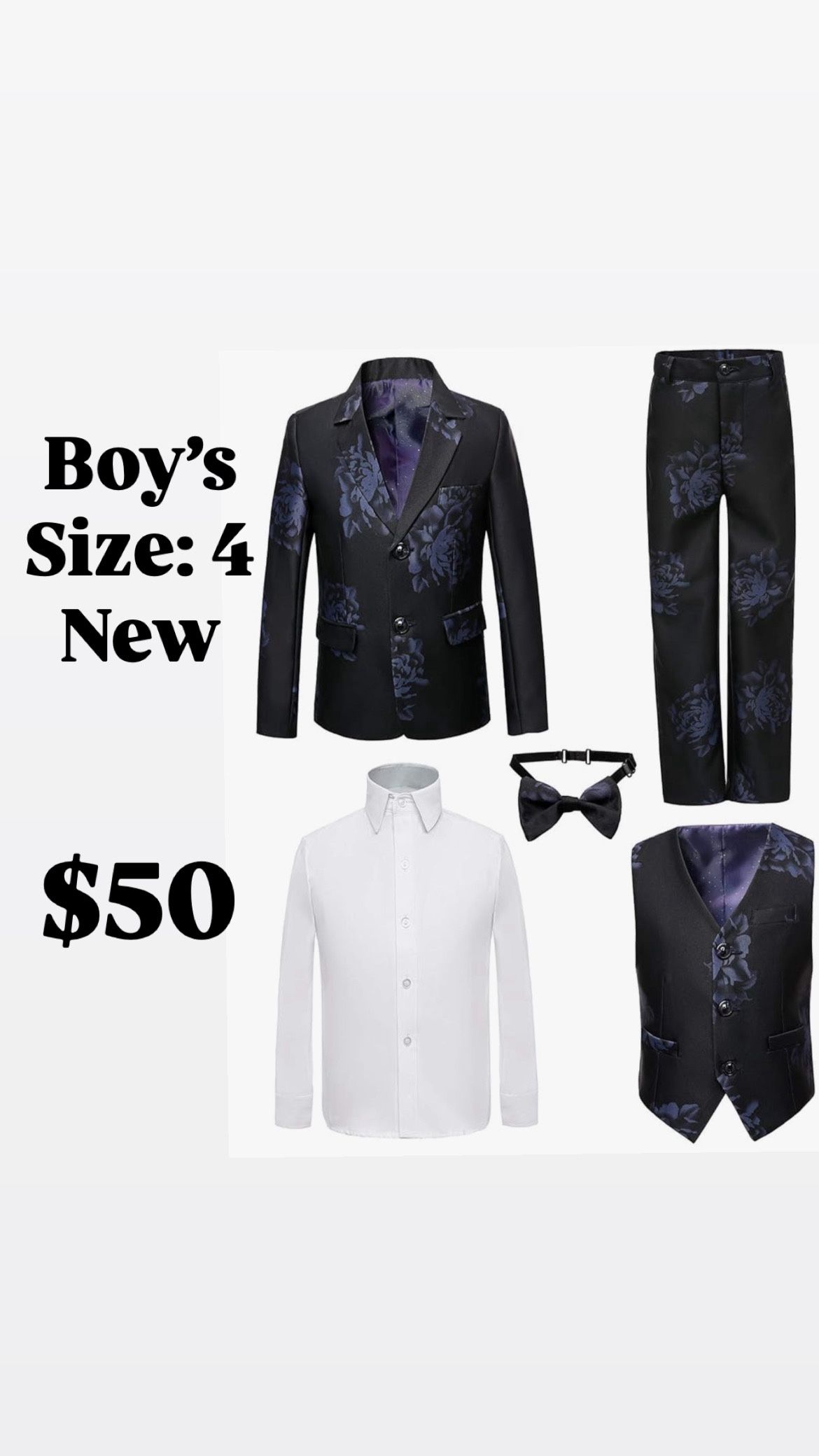 Boy's size 4 Tuxedos Toddler Formal Suits 5 Pieces Set Kids Slim Fit Suit for Weddings traje de niño nuevo talla 4