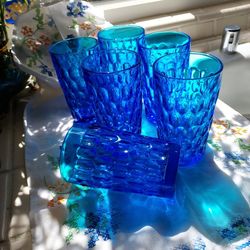 Vtg Fenton Colonial Blue Glass Thumbprint Tumblers