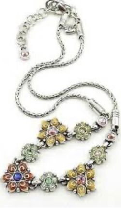 Brighton Enamel Flowers Silver-tone Necklace, 16" + 2" Ext,