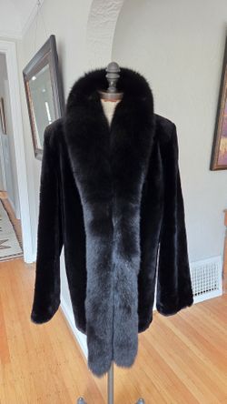Black Sheared Mink Fur Coat With fox Fur Collar Size XL NO OFFERS 