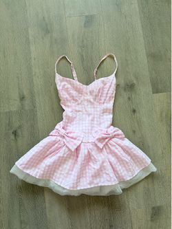 Pink Gingham Corset Mini Dress w/ Bow Accent & Tulle Layer 💖✨