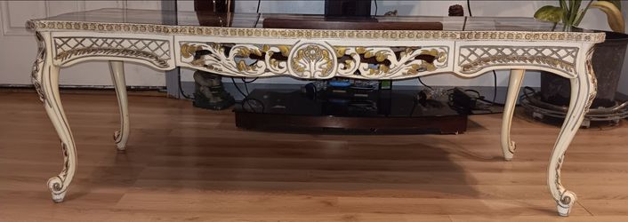 Famous Homey Design HD-8088 Baroque Belle Coffee Table - Ivory Gold Eglomise - Luxury Rococo - MUST SEE