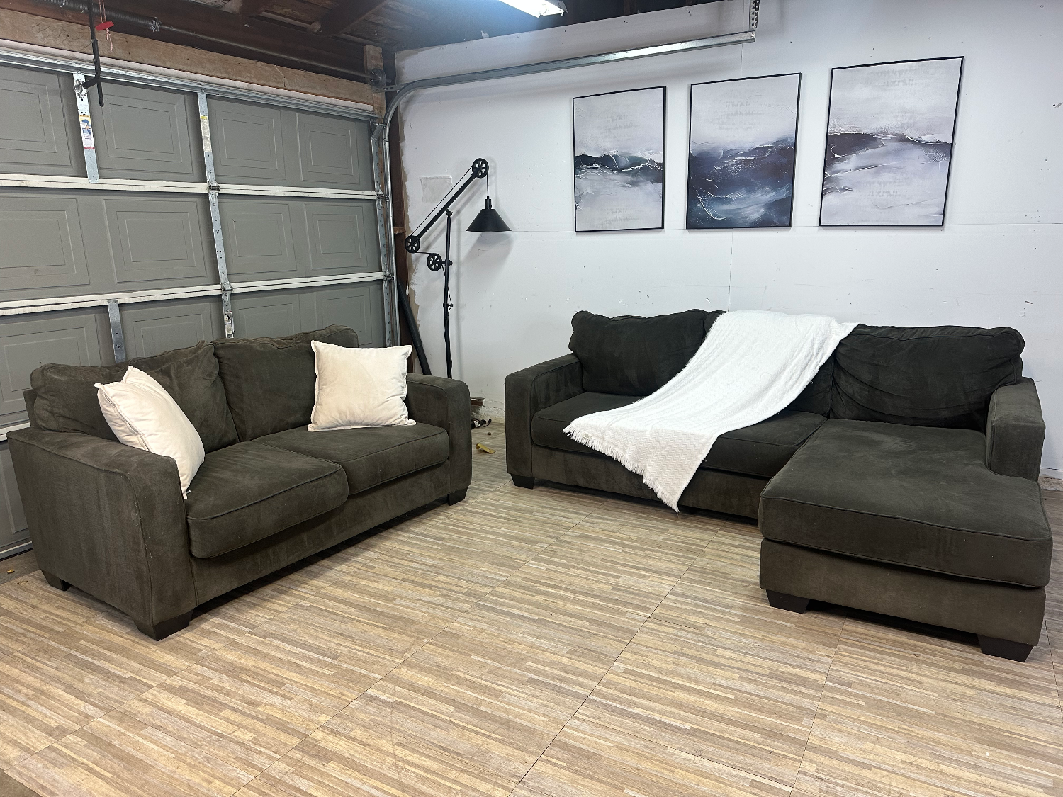 Free Delivery gray green sofa loveseat couch set