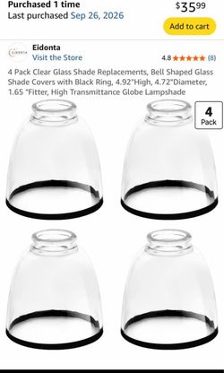 Pack C Glass Shade Replacements, Bell Shaped Glass Shade Covers with Black Ring,