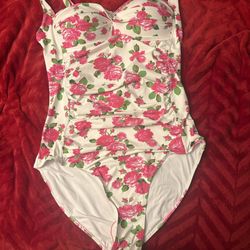 NWT Betsey Johnson Floral One Piece Swimsuit Ruched Bandeau 1X