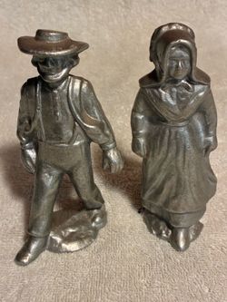 Vintage Solid Pewter Amish Couple Figurines