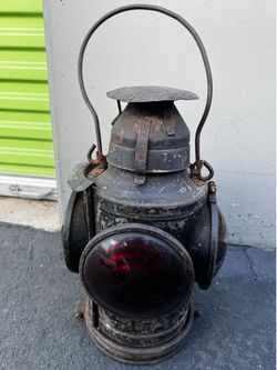 Antique Railroad Signal Lantern Red Lens