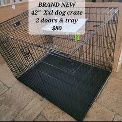 Brand New 42" Xxl Dog Crate  Up To 90 Lbs 2 Doors , Tray & Puppy Dog Potty Training Divider $80  Folding Dog Cage Animal Kennel Jaula De Mascota NEW 