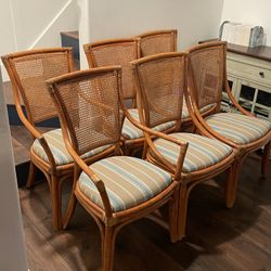 Palecek Boho Tropical Rattan and Cane Backing Dining Chairs - Set of 6