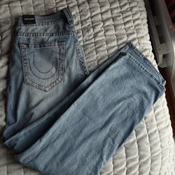 True Religion Jeans (Billy Relaxed Bootcut, Red/black Stitching) Size 34