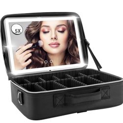 Large Size Travel Makeup Case With Light Changing LED  Mirror 