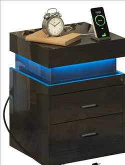 ChooChoo LED Nightstand with Charging Station and Sliding Storage