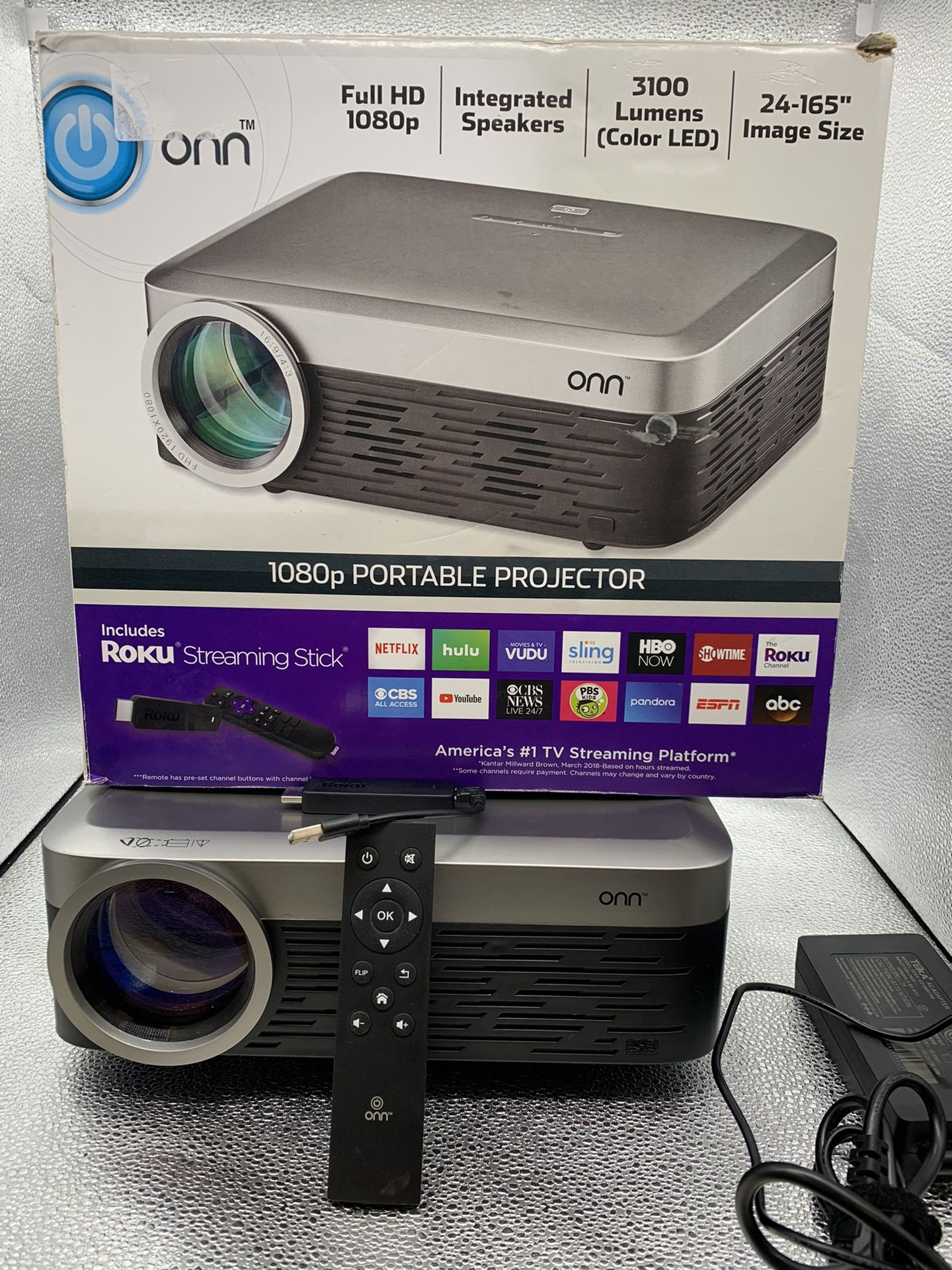 Onn 1080 p Portable Projector includes Roku Streaming Stick #27976-1