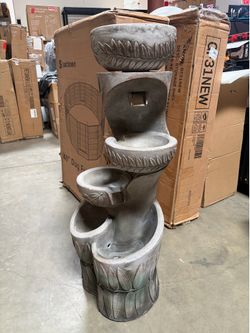 35.6" H Outdoor Water Fountain - Relief Leaf Design 4 Tiers Modern Cascading Bowls and Garden Fountains with Lights for Patio, Deck, Porch, Lawns, Bac