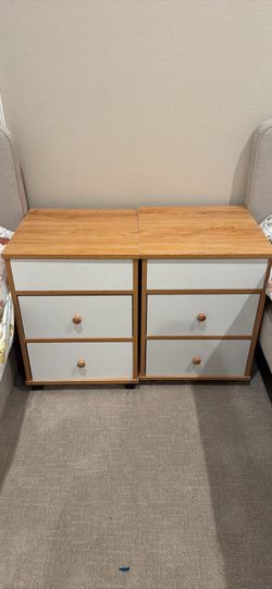 Lift-Top Nightstand with Drawers & Wheels (x2)