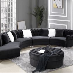 Stylish Black Velvet Curved Sectional
