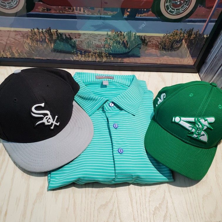 Peter Millar Chicago White Summer Comfort Men's XL Golf Shirt New Era 59Fifty Hats