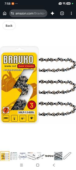 Bravko 3 Pack 18 Inch Chainsaw Chain 3/8" LP Pitch .050" Gauge 62 Drive Links