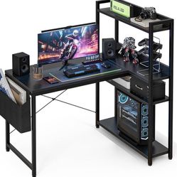 40 Inch L Shaped Computer Desk with Reversible Storage Shelves - new