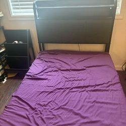 Black twin Size LED light Bed And Nightstand Shelf Space Charge Station Optional Storage Drawers Under Bed 