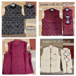 Men’s Vests / Kotis - Sizes in the pics. Price ranges from $30 to $50. 