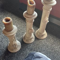 3 Large Candle sticks W Candles