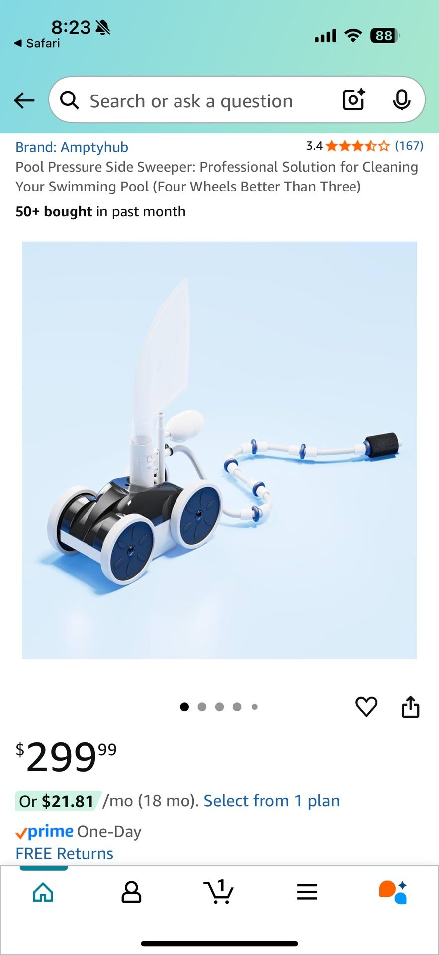 AMPTYHUB Pressure-Side In-ground Pool Cleaner W/ Hose & Debris Bag