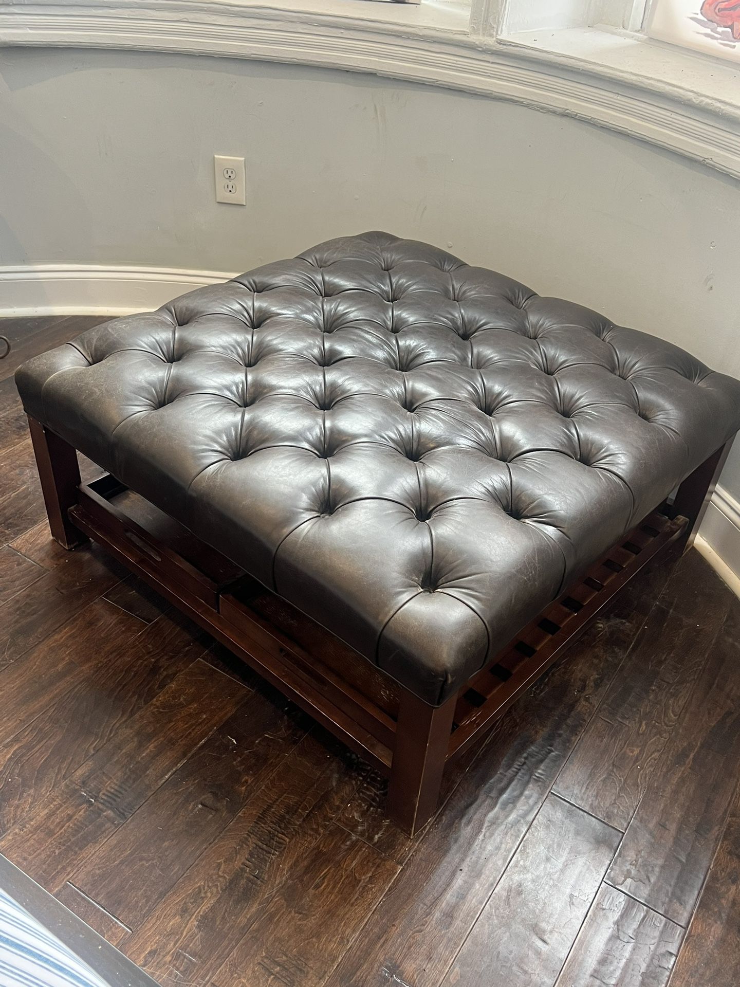 Arhaus Butler Leather Tufted Ottoman