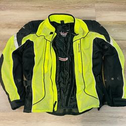 Tourmaster Sonora 3/4 Mens Air Jacket Medium MD 42 Safety Green/Yellow w/ Liner Hi-Vis