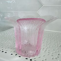 vintage epic  Viking Glass pink  6-petal flower centerpiece table vase/ votive holder  4 3/4” wide x 3 3/4” tall