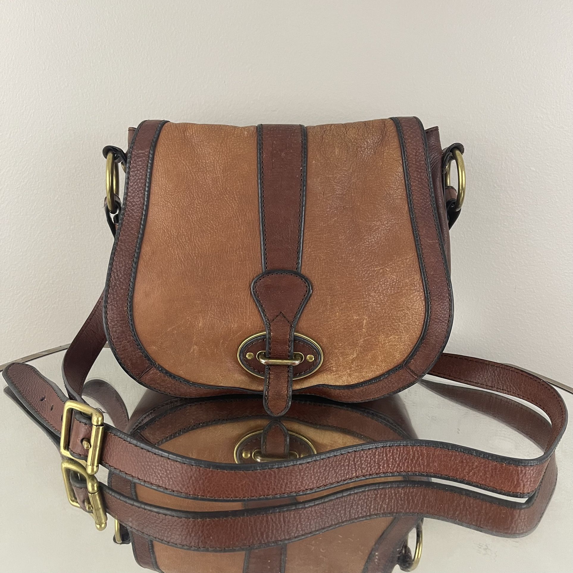 FOSSIL Vintage Reissue Dual Tone Brown Leather Flap Crossbody Messenger Bag