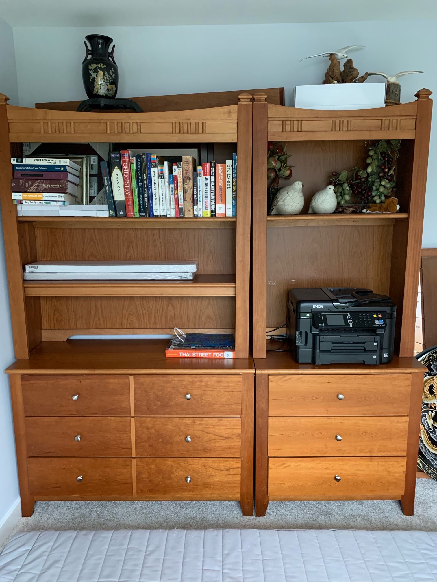 2 Beautiful Maple Bookcases With Drawers