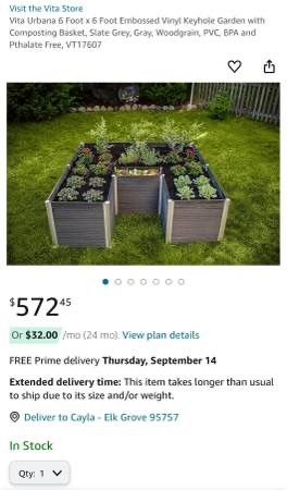 Brand New Vita Urbana 6 x 6 Foot Vinyl Keyhole Garden Composting Basket Slate Gray