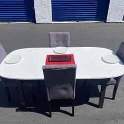 Ikea, White Dining Table With Four Dark Gray Dining Chairs