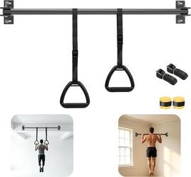 48'' Joist Mounted Pull Up Bar with Gym Rings Wall Studs Mount Chin Up Bar for Ceiling, Beams,Door
