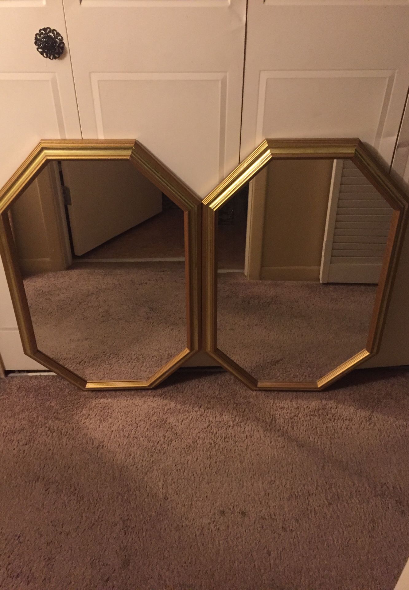 2 Gold Framed Octagon Wall Mirrors