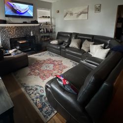 Leather Sectional Couch – 4 Recliners, USB, Cup Holders & Storage Drawers