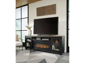 Foyland Black & Brown 83" TV Stand w/ Electric Fireplace Insert
