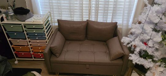 Modern Faux Leather Loveseat with Storage – Gold Legs – Excellent Condition