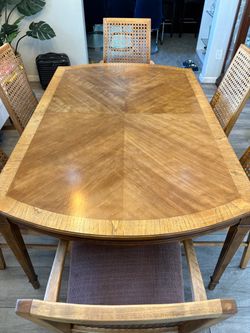 Vintage Drexel Dining Table + 6 Cane Chairs