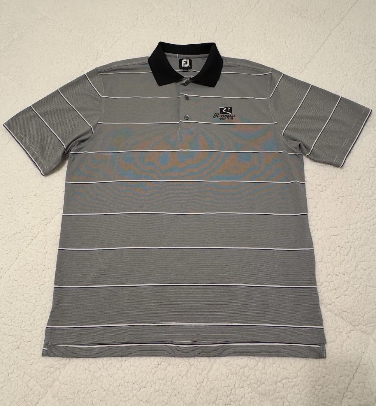 FootJoy Black Striped Golf Polo Mens XL - Riverwalk Golf Club Logo