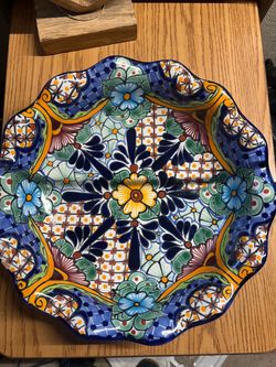 Ensaladera Grande de Cerámica Mexicana Pintada a Mano –Lead Free