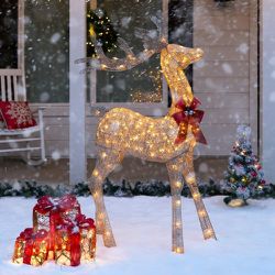 5ft 3D Pre-Lit Christmas Reindeer Back Yard Decoration w/ 150 Lights
