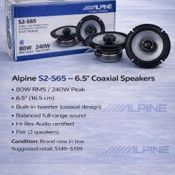 Alpine S2-S65 6.5" Coaxial Speakers - New In Box