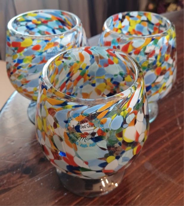 Confetti Mosaic Brandy Goblets X3