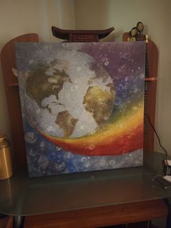 Earth and rainbow cosmic canvas art